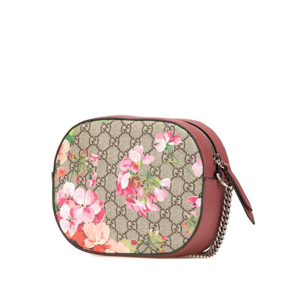 Pre-owned Gucci Mini GG Supreme Blooms Chain Crossbody Brown