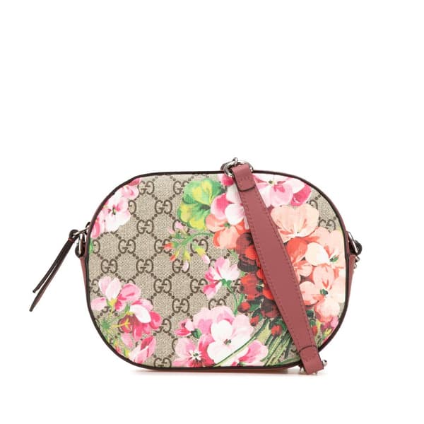 Pre-owned Gucci Mini GG Supreme Blooms Chain Crossbody Brown