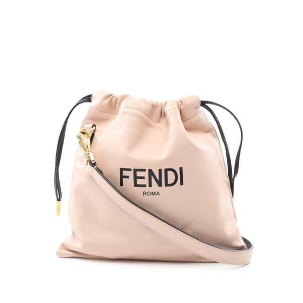 Pre-owned Fendi Small Leather Logo Drawstring Crossbody Pink