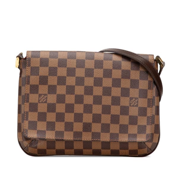 Pre-owned Louis Vuitton Damier Ebene Musette Tango Long Strap Brown