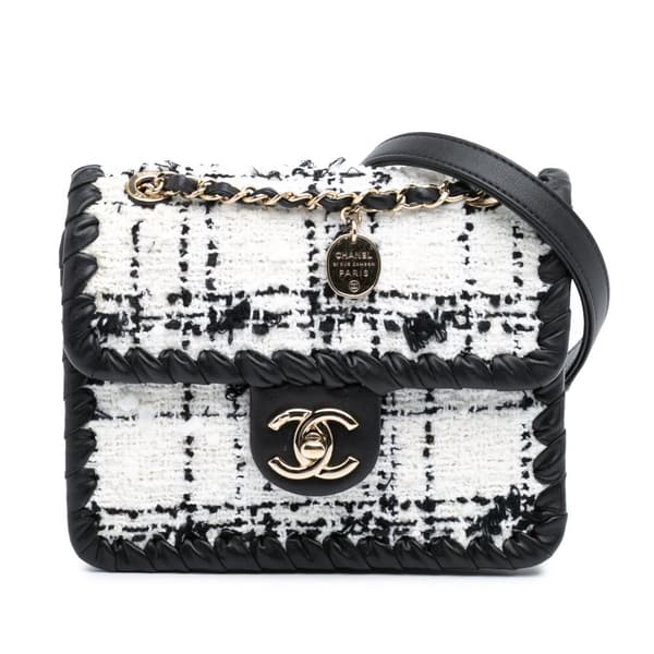 Pre-owned Chanel Mini Tweed My Own Frame Flap White