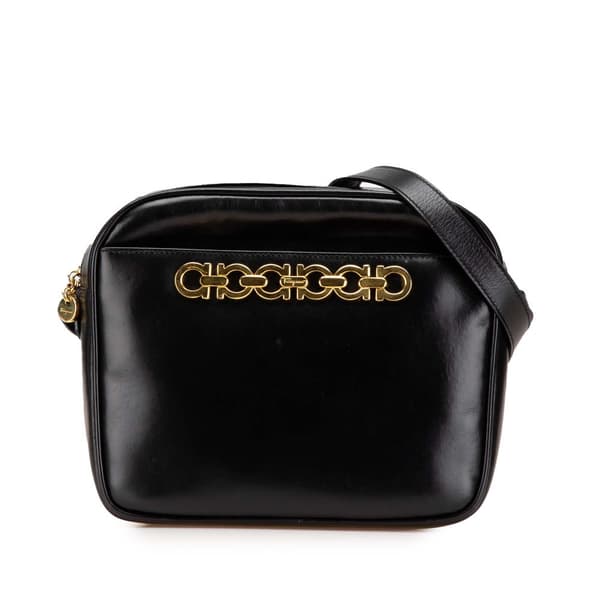 Pre-owned Ferragamo Leather Gancini Crossbody Black