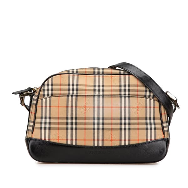 Pre-owned Burberry Haymarket Check Canvas Crossbody Brown
