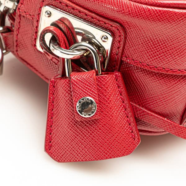 Pre-owned Prada Saffiano Buckle Camera Bag Red
