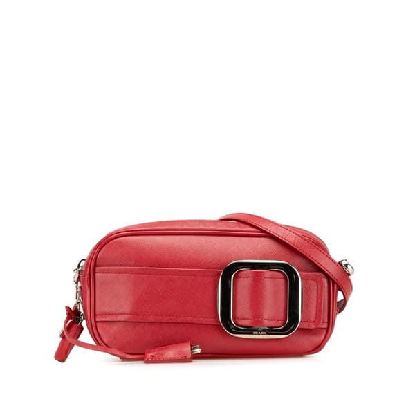 Pre-owned Prada Saffiano Buckle Camera Bag Red