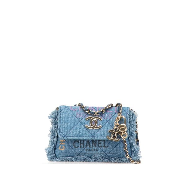 Pre-owned Chanel Mini Denim Mood Clutch with Chain Blue
