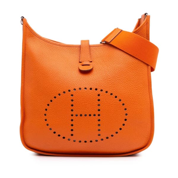 Pre-owned Hermès Clemence Evelyne III PM Orange
