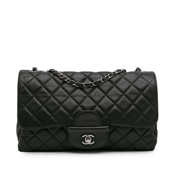 Pre-owned Chanel Jumbo Quilted Lambskin Coco Loop Flap Black