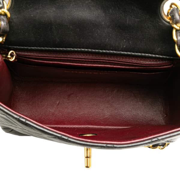 Pre-owned Chanel Mini Square Classic Lambskin Single Flap Black