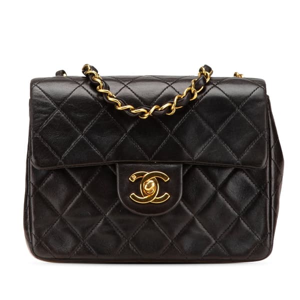 Pre-owned Chanel Mini Square Classic Lambskin Single Flap Black