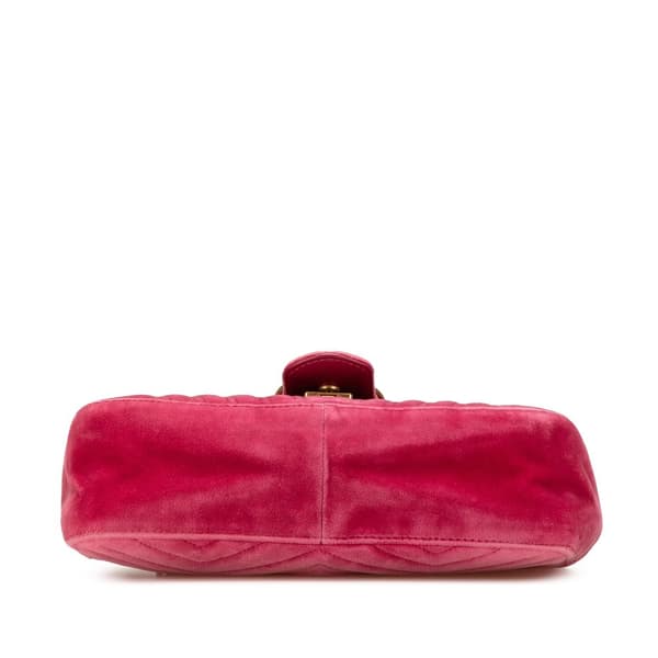 Pre-owned Gucci Small GG Marmont Matelasse Velvet Flap Crossbody Pink