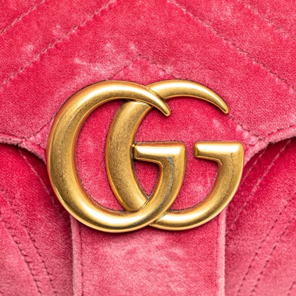 Pre-owned Gucci Small GG Marmont Matelasse Velvet Flap Crossbody Pink