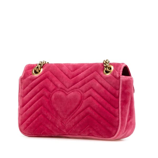 Pre-owned Gucci Small GG Marmont Matelasse Velvet Flap Crossbody Pink
