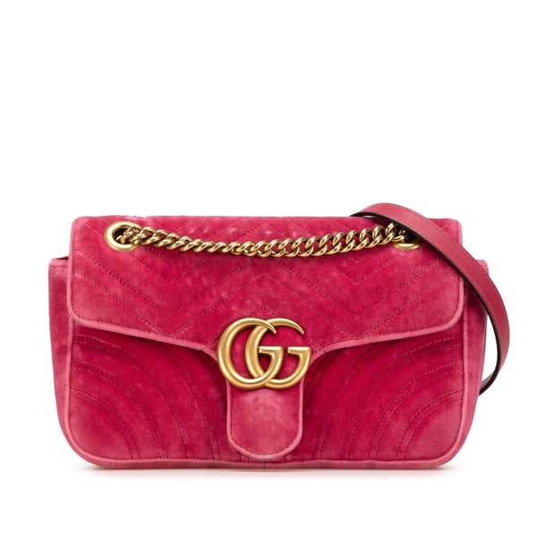 Pre-owned Gucci Small GG Marmont Matelasse Velvet Flap Crossbody Pink