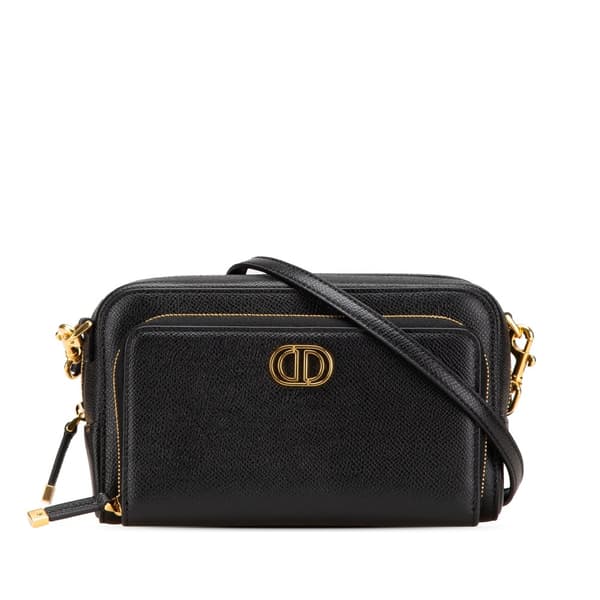 Pre-owned Dior Grained Calfskin Caro Double Pouch Black