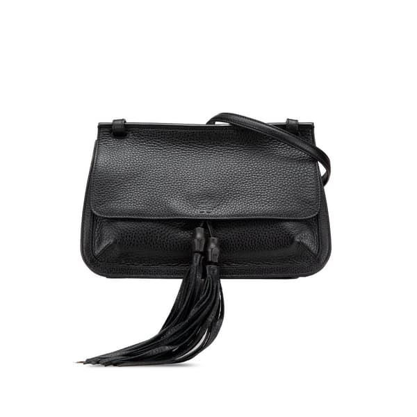 Pre-owned Gucci Medium Leather Bamboo Daily Crossbody Black