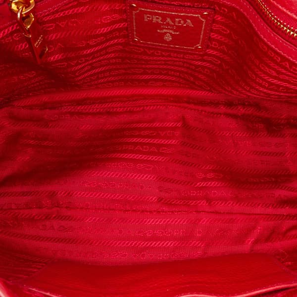Pre-owned Prada Vitello Daino Double Buckle Messenger Bag Red