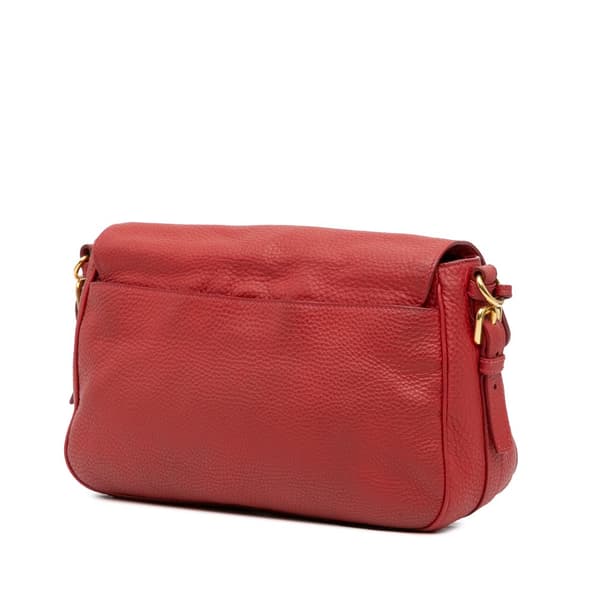 Pre-owned Prada Vitello Daino Double Buckle Messenger Bag Red