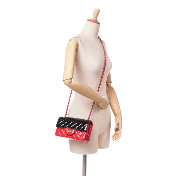 Pre-owned Chanel Mini Rectangular Bicolor Patent Single Flap Red