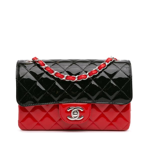 Pre-owned Chanel Mini Rectangular Bicolor Patent Single Flap Red