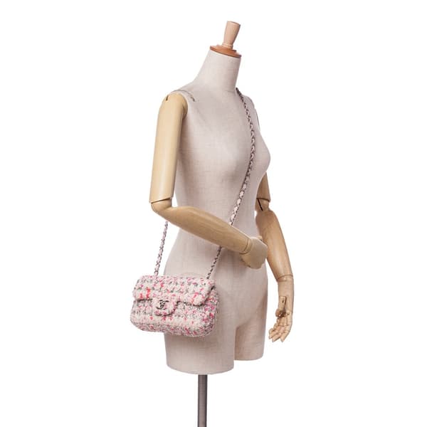 Pre-owned Chanel Mini Rectangular Classic Tweed Single Flap Pink