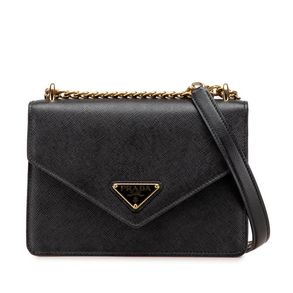 Pre-owned Prada Saffiano Envelope Chain Crossbody Black