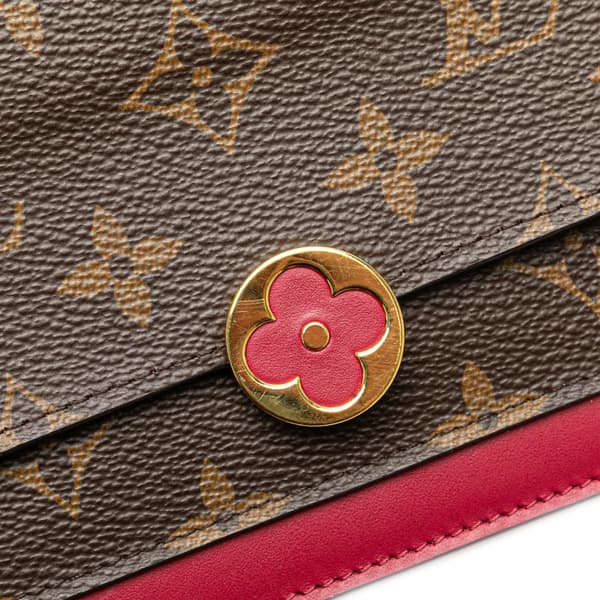Pre-owned Louis Vuitton Monogram Flore Wallet On Chain Brown