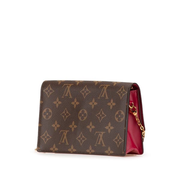 Pre-owned Louis Vuitton Monogram Flore Wallet On Chain Brown