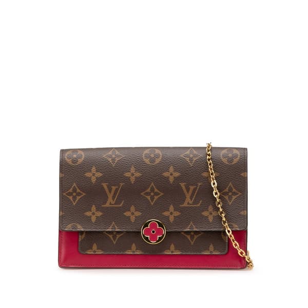Pre-owned Louis Vuitton Monogram Flore Wallet On Chain Brown