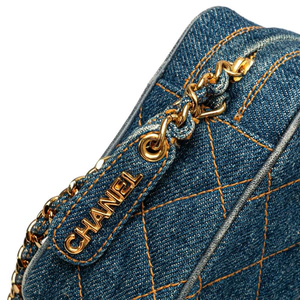 Pre-owned Chanel CC Quilted Denim Turnlock Camera Bag Blue