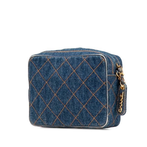 Pre-owned Chanel CC Quilted Denim Turnlock Camera Bag Blue