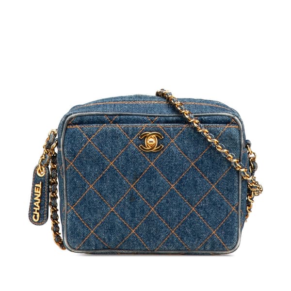 Pre-owned Chanel CC Quilted Denim Turnlock Camera Bag Blue