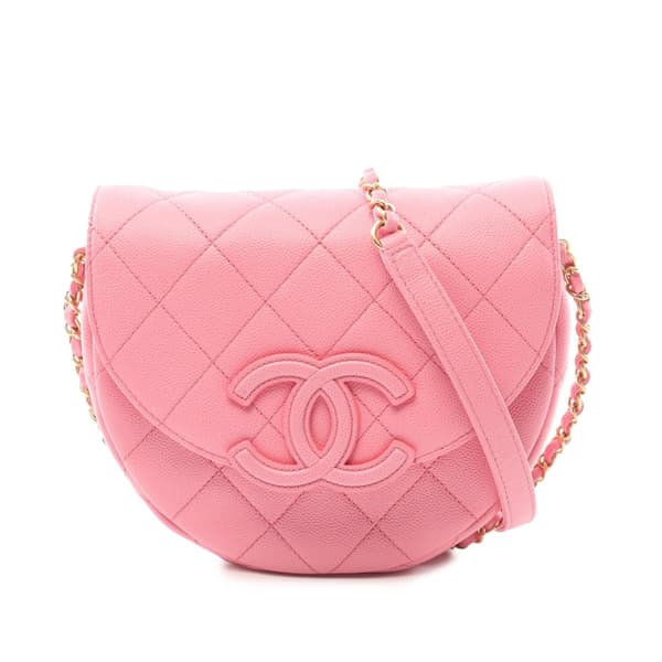 Pre-owned Chanel Small CC Quilted Caviar Chain Flap Pink