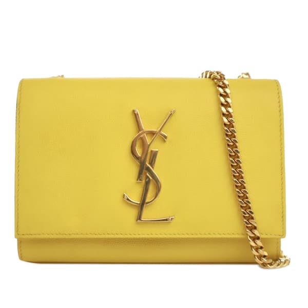 Pre-owned Saint Laurent Small Grain De Poudre Monogram Kate Crossbody Yellow