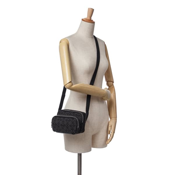 Pre-owned LOEWE Mini Anagram Canvas Camera Bag Black