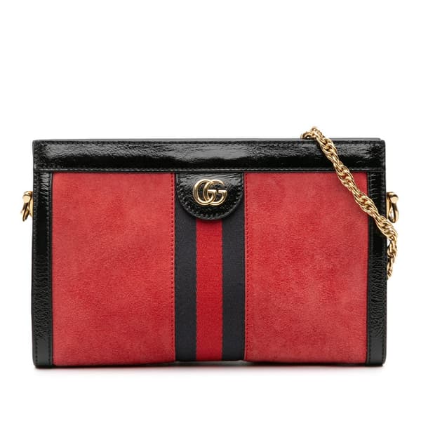 Pre-owned Gucci Small Suede Ophidia Chain Crossbody Red