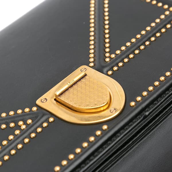 Pre-owned Dior Medium Studded Lambskin Diorama Flap Black