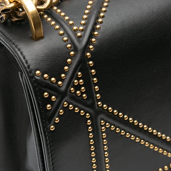 Pre-owned Dior Medium Studded Lambskin Diorama Flap Black