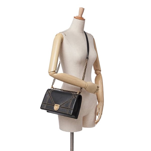 Pre-owned Dior Medium Studded Lambskin Diorama Flap Black