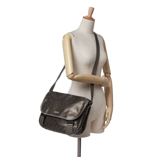 Pre-owned Gucci GG Imprime Crossbody Silver