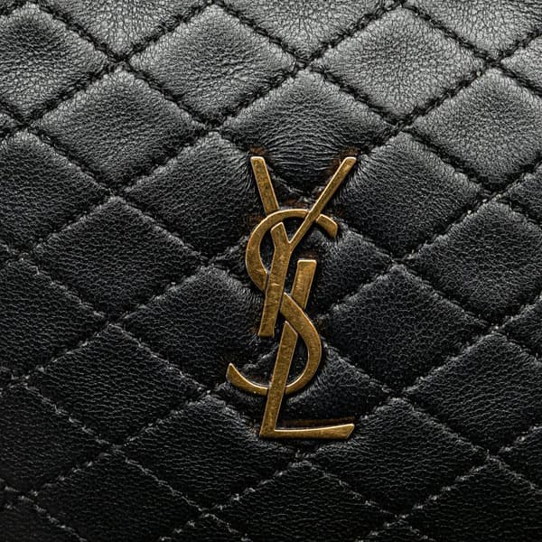 Pre-owned Saint Laurent Mini Quilted Lambskin Gaby Zippered Pouch Black