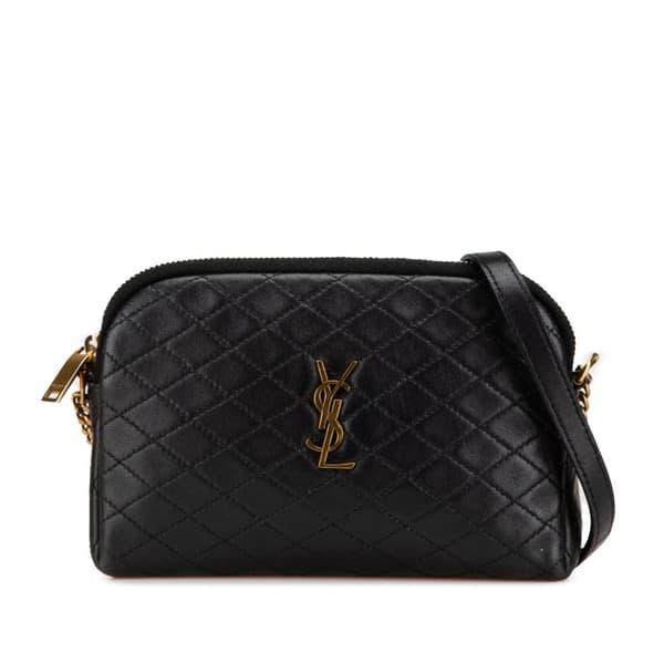 Pre-owned Saint Laurent Mini Quilted Lambskin Gaby Zippered Pouch Black