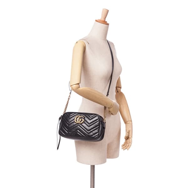 Pre-owned Gucci Small GG Marmont Matelasse Leather Crossbody Black
