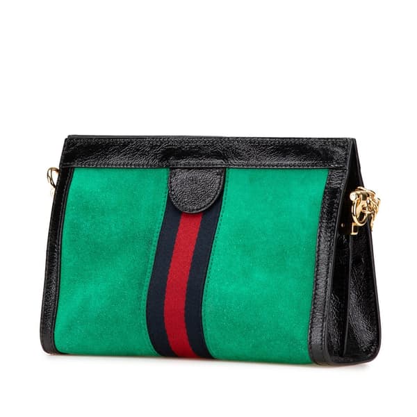 Pre-owned Gucci Small Suede Ophidia Chain Crossbody Green