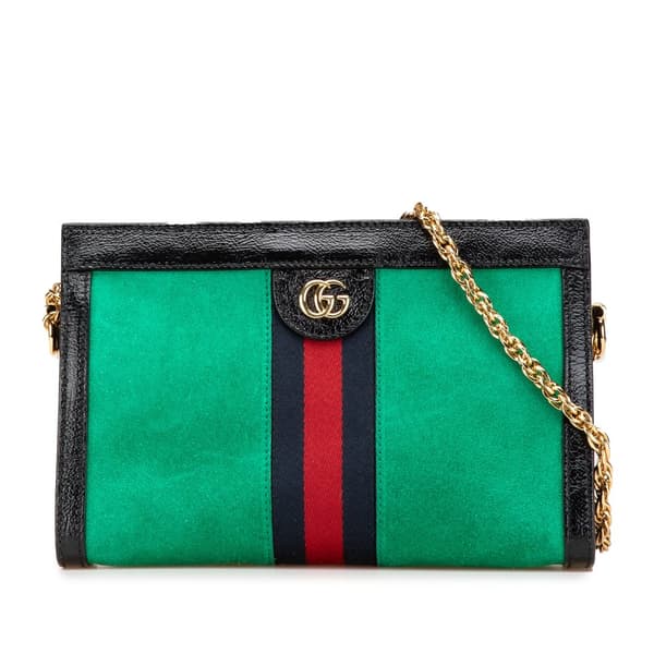 Pre-owned Gucci Small Suede Ophidia Chain Crossbody Green