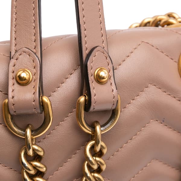 Pre-owned Gucci Small GG Marmont Matelasse Leather Flap Crossbody Brown