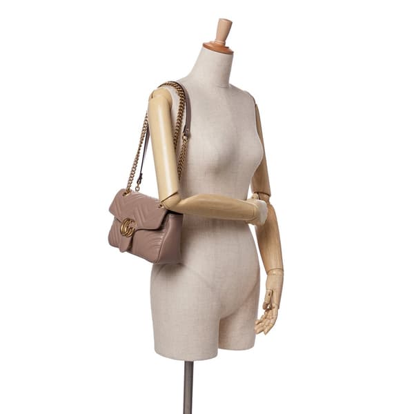 Pre-owned Gucci Small GG Marmont Matelasse Leather Flap Crossbody Brown