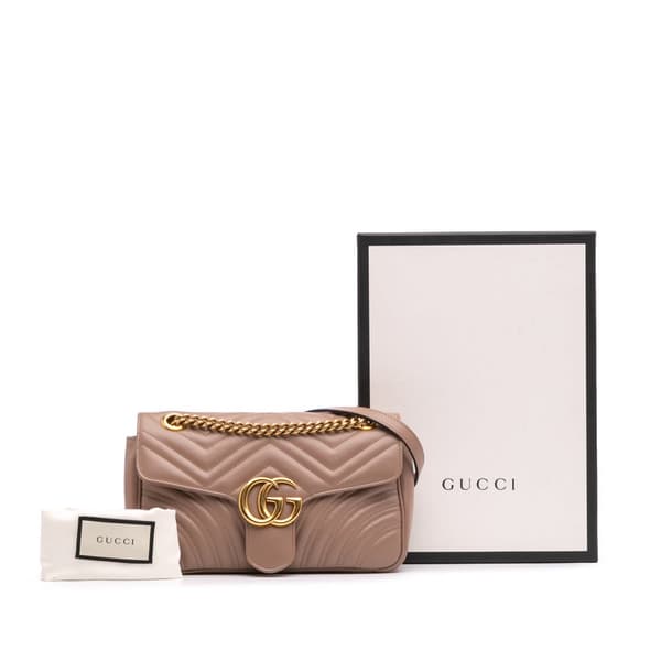 Pre-owned Gucci Small GG Marmont Matelasse Leather Flap Crossbody Brown