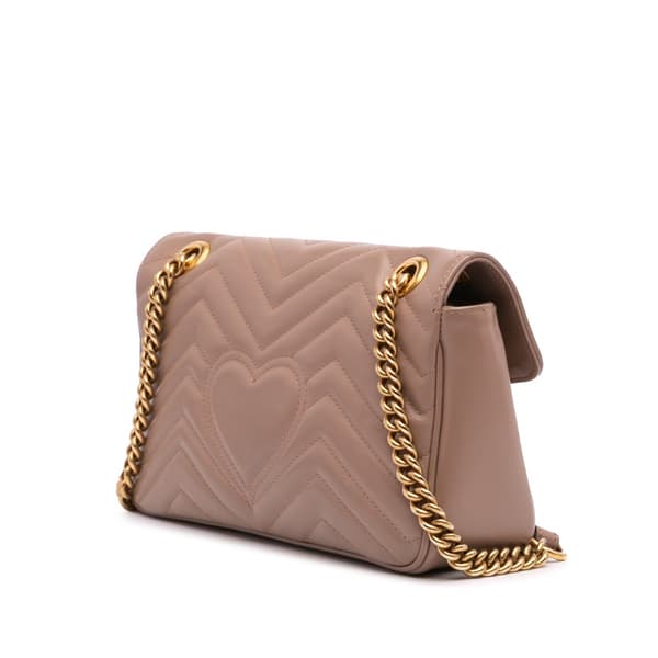 Pre-owned Gucci Small GG Marmont Matelasse Leather Flap Crossbody Brown