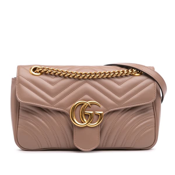 Pre-owned Gucci Small GG Marmont Matelasse Leather Flap Crossbody Brown